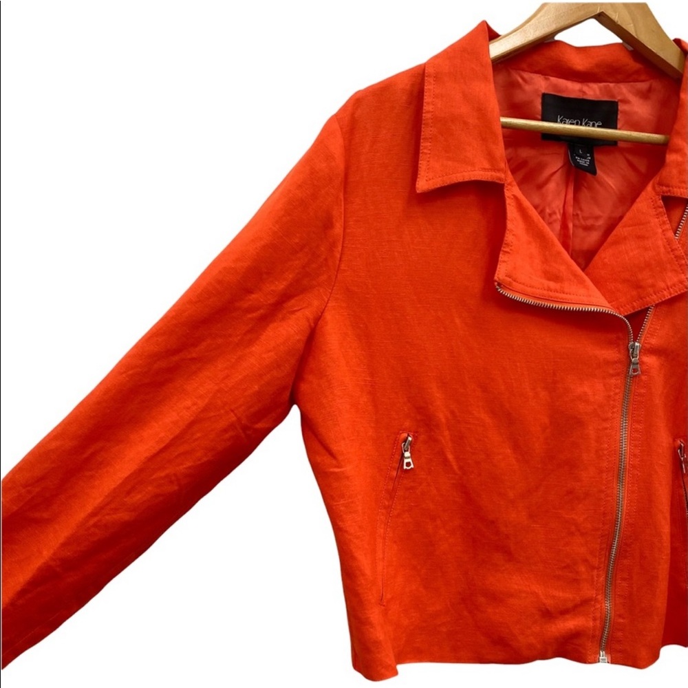 KAREN KANE vintage electric Orange linen zip cuff Jacket